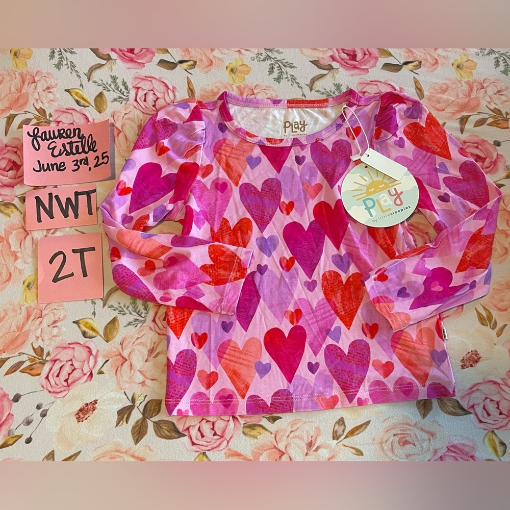 NEW 2T Little Sleepies bamboo heart print Long Sleeve Top NWT